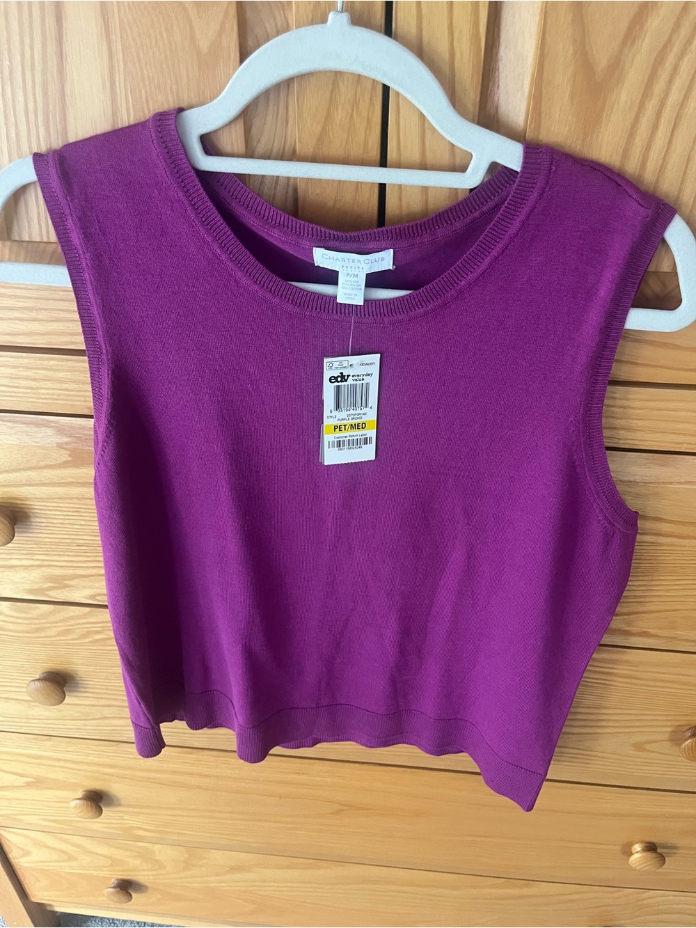 Charter Club NWT  Purple Orchid silk blend Sleeveless Knit Tank PM